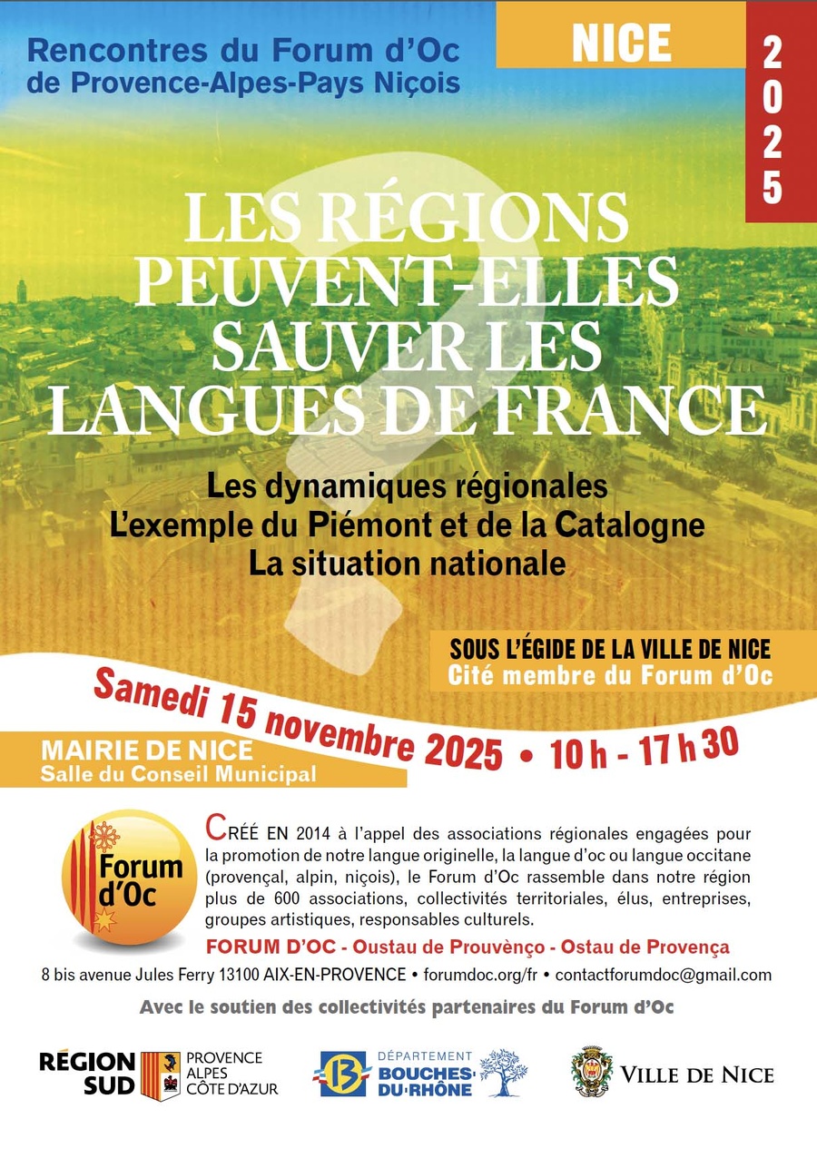 Les Régions peuvent elles sauver les langues de France (colloque du Forum d'Oc à Nice)