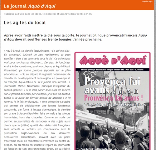 "Aquò d'Aquí s'enebís degun subjèct" segon lo jornau Ventilo "Aquò d'Aquí s'enebís degun subjèct" segon lo jornau Ventilo