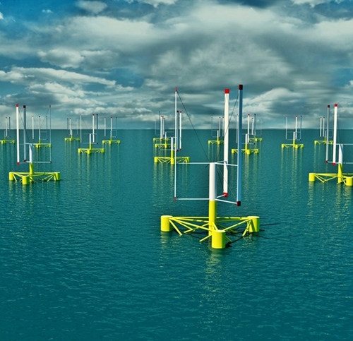 L’éolienne du futur aura un axe et des pales verticaux, et flottera sur la Méditerranée à 25 km des côtes (Vue d’artiste Nenuphar DR) L’éolienne du futur aura un axe et des pales verticaux, et flottera sur la Méditerranée à 25 km des côtes (Vue d’artiste Nenuphar DR)