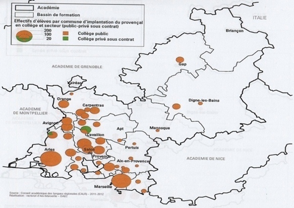 La population urbaine bénéficie plus d'enseignement du provençal que celle des départements alpins (CALR DR)