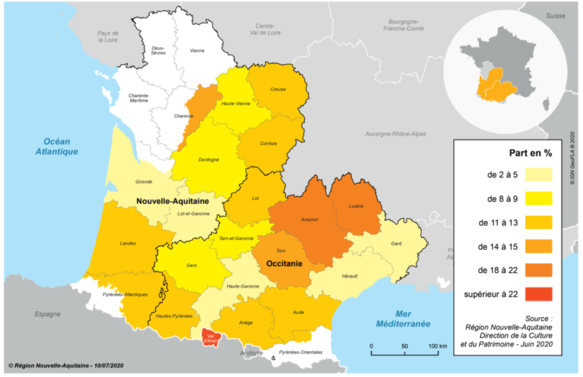 C'est au nord est de l'Occitanie-Région que les personnes déclarant parler occitan sont les plus nombreuses (source OPLO DR) C'est au nord est de l'Occitanie-Région que les personnes déclarant parler occitan sont les plus nombreuses (source OPLO DR)