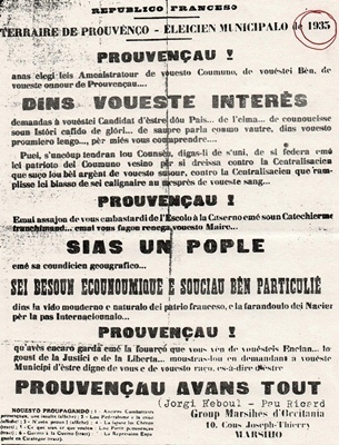 En 1935 Paul Ricard est engagé politiquement aux côtés de Charles Camproux et Jòrgi Reboul (XDR)