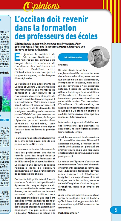 Extrait du numéro de rentrée 2021. Chaque mois Aquò d'Aquí consacre plusieurs pages de son magazine mensuel aux problématiques liées à l'enseignement de l'occitan. A la base, il y a toujours l'appel ou le message d'un.e enseignant.e ou d'un autre usager du service éducatif. Et le plus  souvent, à partir de là nous creusons, nous trouvons d'autres personnes vivant, souvent loin de là, la même situation. Vous n'êtes plus seul.e.s, et vous pouvez échanger. Une solution sera au bout!