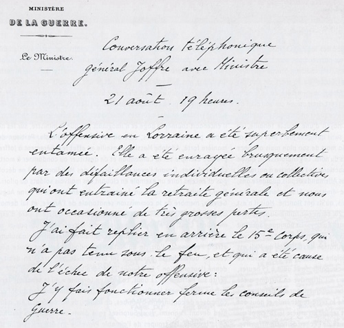 Compte rendu de la conversation du ministre de la Guerre Messiny, qui va entraîner les procès d'Odde et Tomasini (photo XDR)