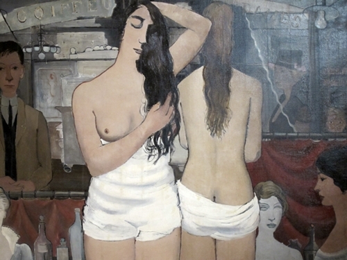 Le peintre se représente comme étant de trop dans un monde de femmes indifférentes (Coiffeur pour dames, de 1933)