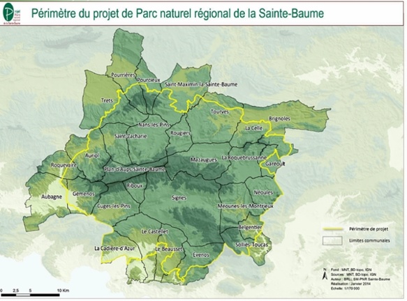 29 communes du Var et des Bouches-du-Rhône, qui confirmeront, ou pas, en 2016, leur adhésions au PNR de la Sainte-Baume (doc XDR)