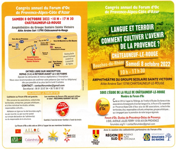 En 2018 le Congrès du Forum d'Oc s'était attaché aux espaces naturels, donnant les outils aux promoteurs de la langue d'oc pour accompagner les projets de Parcs Naturels et autres espaces protégés. Cette année, le thème sera l'agriculture En 2018 le Congrès du Forum d'Oc s'était attaché aux espaces naturels, donnant les outils aux promoteurs de la langue d'oc pour accompagner les projets de Parcs Naturels et autres espaces protégés. Cette année, le thème sera l'agriculture