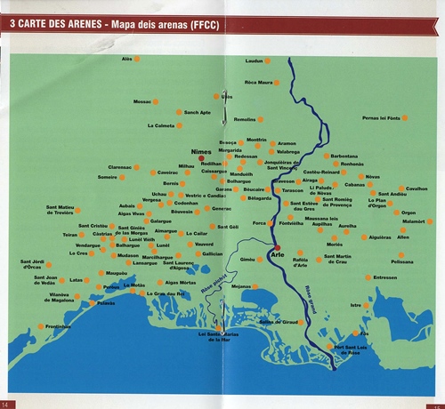 La carte des implantations d'arènes (photo IEO DR)