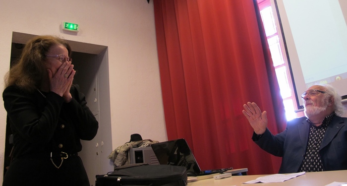 Claudette Occelli et Marc Audibert, évoquent la figure de JP Belmon (photo MN)