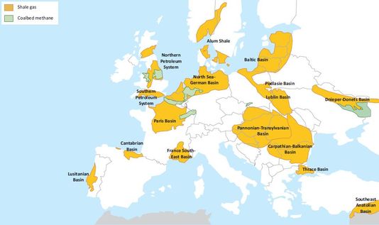 Les principaux bassins de gaz de schiste en Europe (XDR)