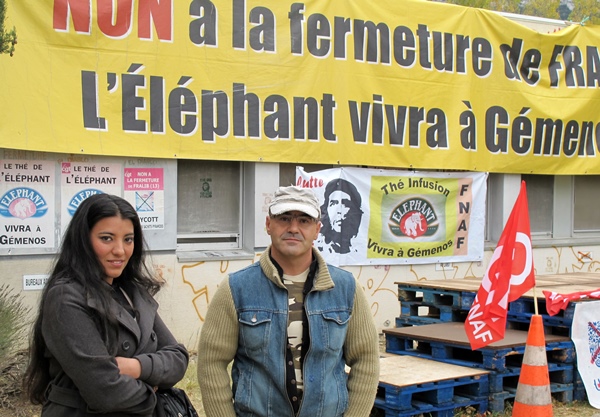 Le personnel de Fralib occupe le site depuis 1340 jours et réclame au groupe Unilever la vente du site au public et le droit d'exploiter la marque plus que centenaire Le Thé de l'Eléphant (photo MN)