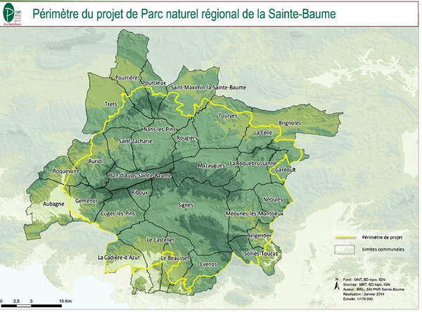 29 communes du Var et des Bouches-du-Rhône, qui confirmeront, ou pas, en 2016, leur adhésions au PNR de la Sainte-Baume (doc XDR)