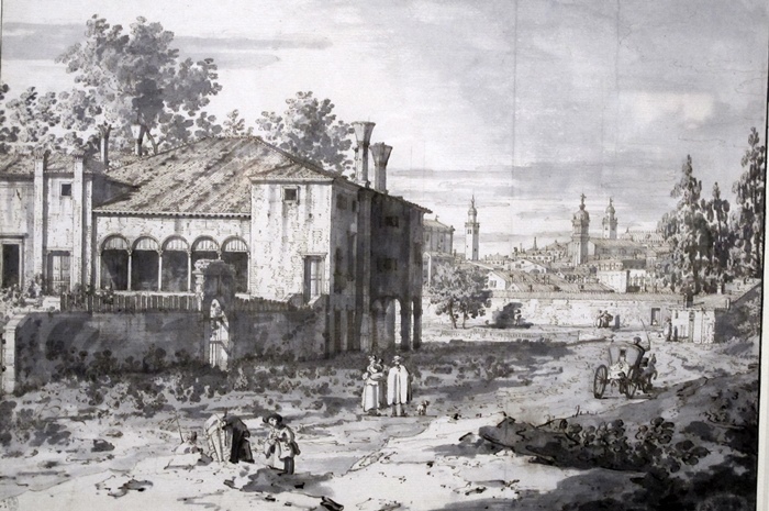 Padoue, villa à la périphérie (1742-45, Londres, Royal Collection). Plume, encre brune et aquarelle pour mettre d'abord en valeur les blancs, c'est à dire la lumière.