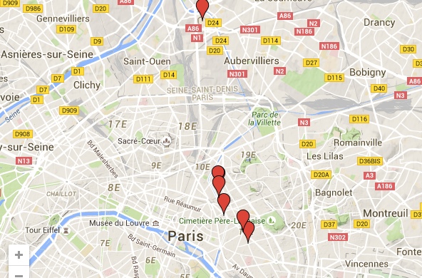 Les lieux des dives attentats parisiens de la nuit du 13-14 novembre 2015 (photo XDR)