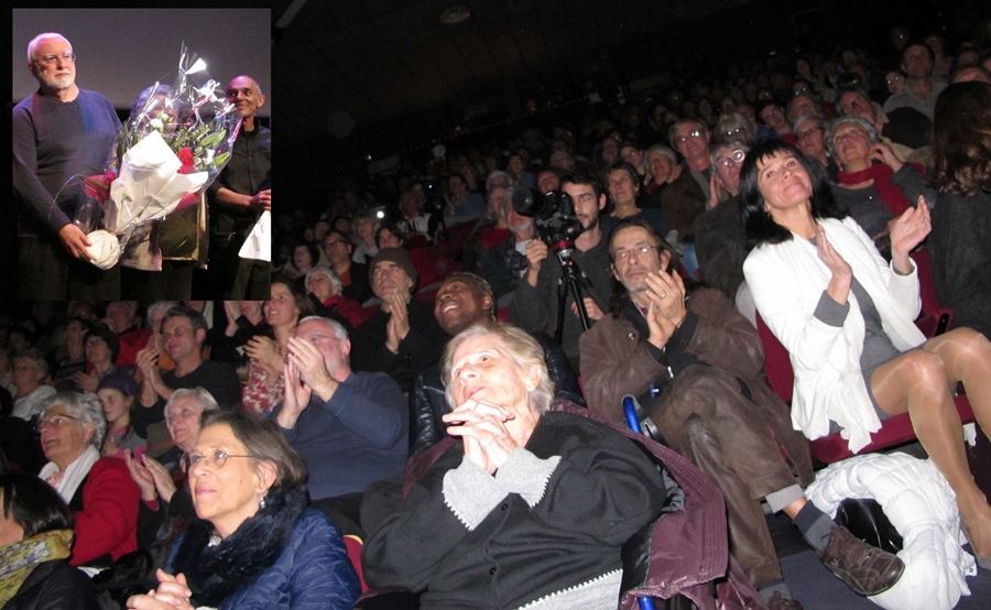 La première de son spectacle chanté-filmé-joué, Balat, à Forcalquier, fut un succès (ici avec le poète JY Royer), il sera donné en juin prochain aux Joutes Musicales de Correns (photo MN)