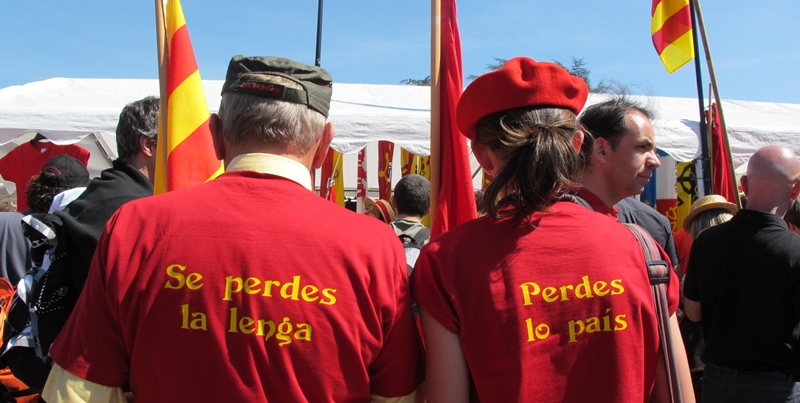 Manifestants provençaux à Toulouse en mars 2012...En même temps, qui perd son pays perdra-t-il sa langue ? (photo MN)